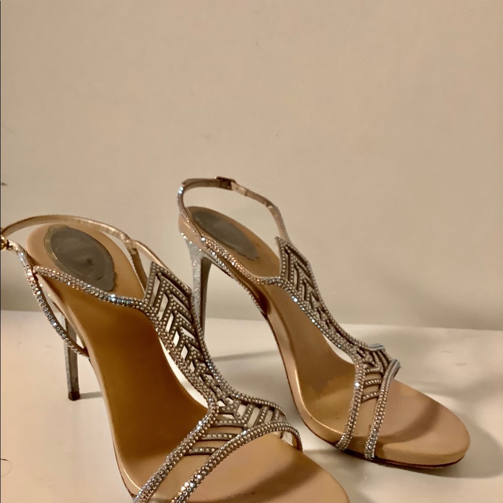 Rene Caovilla Crystal Chevron T Strap Rhinestone Jeweled Slingback Sandals - Picture 4 of 9